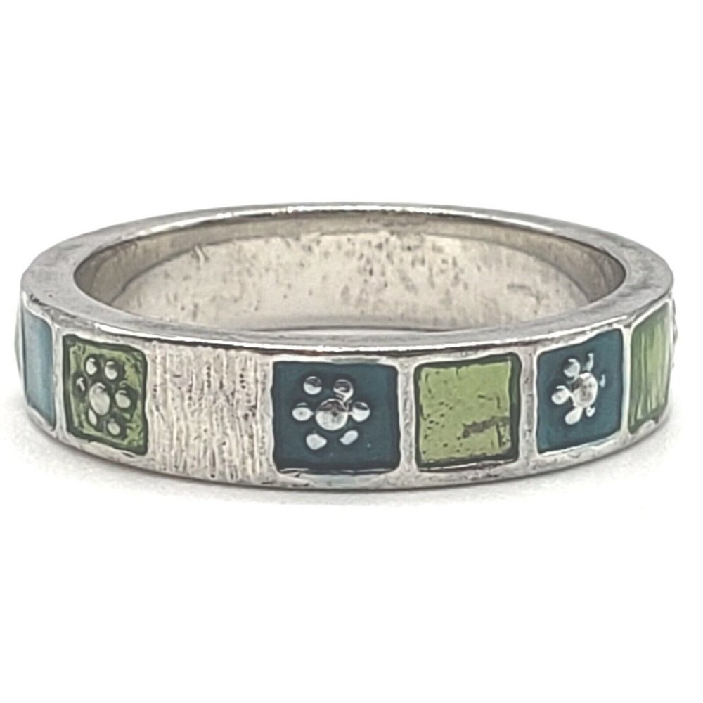 Avon Stackable Floral Green Turquoise Silver Tone Ring